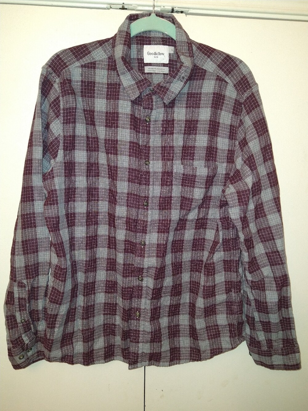 Goodfellow Standard Plaid Cotton Long Sleeve Button Up Shirt Men's sz Large